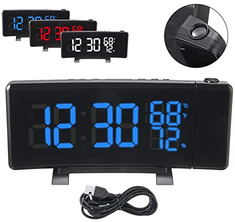 RayGenius Projection Alarm Clock,Projection Alarm Clock with Led Alarm with Temperature Humidity Display Weather Station Digital Projector Clock