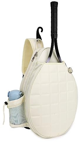 Rejolly Tennis Racket Sling Bag for Women Men Quilted Water Resistant Racquet Cover One Shoulder Crossbody Bags for Pickleball Paddles, Badminton Racquet Cream White