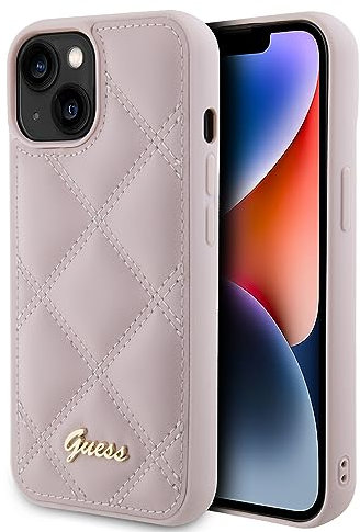 Guess GUHCP15SPSQSQSP Coque pour iPhone 15 6,1 Rose Coque Rigide Logo en métal matelassé