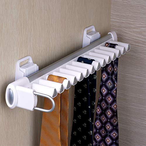 JUNNIU Ausziehbarer Krawattenhalter zur seitlichen Montage, ausziehbarer Gürtelhalter für Schals, 14 Paar Organizer-Halter für Kleiderschrank (46 cm) (Farbe: Linke Seite) Decoration