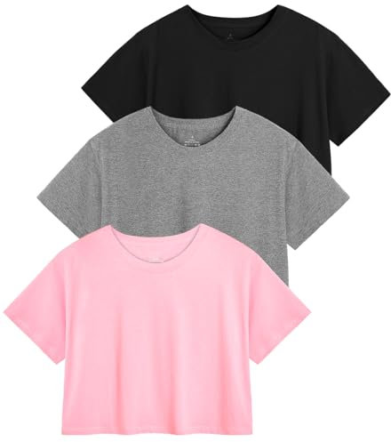 Star Vibe 3er Pack Sportoberteil Damen Croptops Gym Yoga Shirt Locker Sport T-Shirt Fitness Black/Gray/Pink L