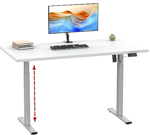 VCM Höhenverstellbarer Schreibtisch stufenlos elektrisch höhenverstellbar Lona 110x50 Silber Weiß