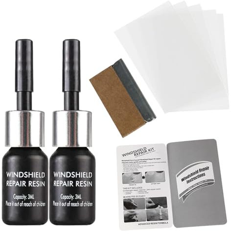 Windschutzscheiben Reparaturset Werkzeug, Glas Reparatur Flüssigkeit, Auto Windshield Repair Kit, Glas Reparatur Set, Windscreens Cracks Repair Tools für Auto, mit Bedienungsanleitung, Schwarz , 2pcs