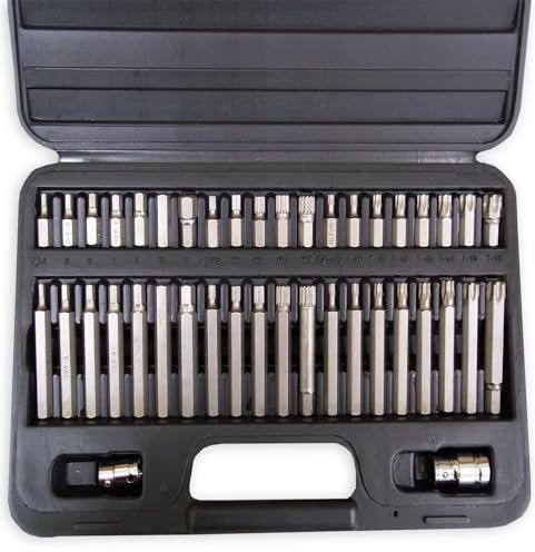 Autojack 42 Piece Torx Star Spline Socket Bit Set, 3/8 1/2 Drive 10mm Hex, S2 CR-V Long & Short Bits, Includes Heavy Duty Carry Case