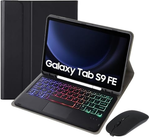HLTOOP Tastatur Hülle für Samsung Galaxy Tab S9 FE 10,9 Zoll, Kabellose, Abnehmbare Tastatur Mit Hintergrundbeleuchtung Und Touchpad SM-X510/X516B/X518U,Black1