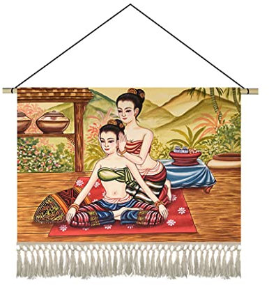 Scroll-Hängemalerei, Kunst-Wandrolle, handwerklicher Wandteppich, Thai-Massage-Wandteppich, Wandbehang, Wandteppich, Quaste for Schlafzimmer, Wohnzimmer, Zuhause, Hotel, Fußbad, Wanddekoration, 25,5 x