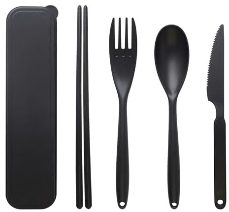 Juego de cubiertos de viaje con estuche, Juego de cubiertos de plástico reutilizables, Juego portátil de palillos cuchillo tenedor cuchara para picnic camping escuela oficina comida
