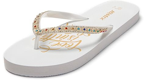 JOMIX Infradito Donna Estive con Gioielli Ciabatte Gomma Strass Ragazza Piscina Leggere Comode Spiaggia Mare Casa SD9321 Bianco, 39