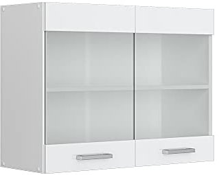 Vicco Hängeschrank R-Line, Wandhängeschrank, Weiß Hochglanz/Weiß, 80 cm mit Glastüren