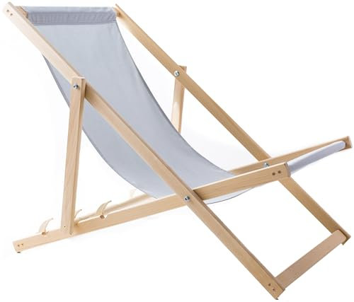 WOODOK Liegestuhl Klappbar Holz - Strandstuhl aus Buchenholz bis 120kg, ohne Armlehne - 3-Stufige Rückenlehnenverstellung (Helle Asche)