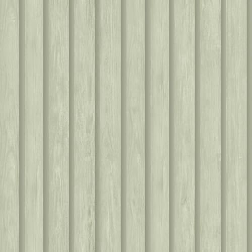 Wooden Slat Panel Soft Green Wallpaper - Modern Contemporary Realistic Trendy - Stylish Feature Wall