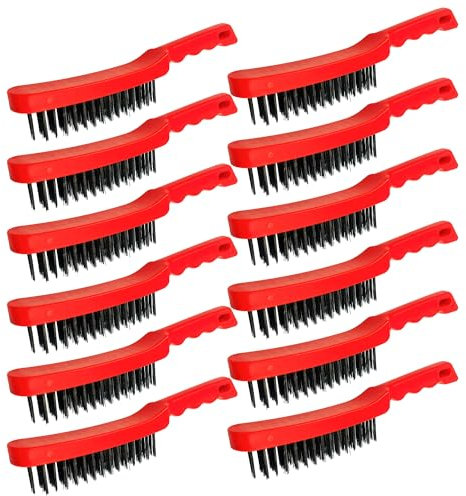 Lot de 12 brosses métalliques multifonctions pour le nettoyage avec poignée en plastique facile à prendre en main - Anti-rouille pour nettoyer les métaux et les saletés lourdes