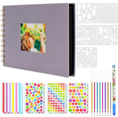 Fotoalbum Zum Selbstgestalten, 60 Seiten Schwarze Leeren Scrapbook, 21.5×15cm Fotoalben Einkleben Scrapbook Album, DIY Fotoalbum Selbst Gestalten für Baby Und Valentinstag Geburtstagsgeschenk (Lila)