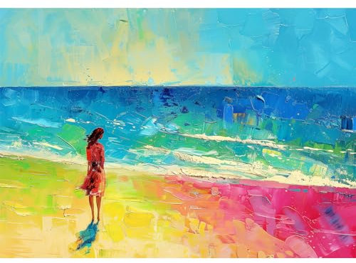 Jigsaw Puzzle Age 6+ 100 Piece for Adults with 100XL Pieces Jigsaw for Children Elderly, A girl standing on the beach