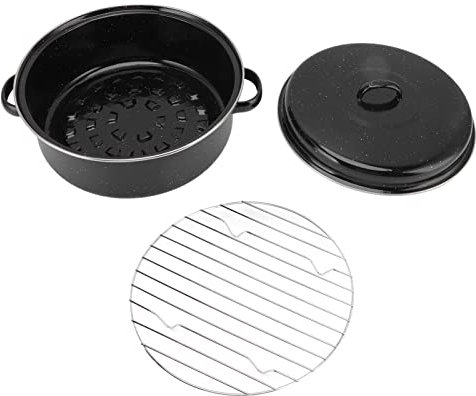 FLEXMAN Bratpfanne, Emaille auf Stahl, Antihaftbeschichtete Pfanne mit Gestell, Haushalts Antihaft Putenbratpfanne mit Deckel für Geröstete Süßkartoffeln, Gegrilltes Fleisch (28cm)