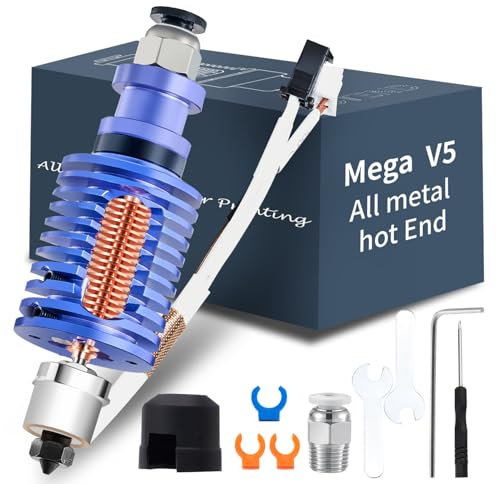 I3 Mega Ganzmetall hotend Keramik-V5 j-head Hotend 12V 50W Keramik Druckkopf Upgrade 300°C mit Bimetall Heatbreak, Gehärtete Stahl Düse Kompatibel mit Anycubic i3 Mega/MegaS/MegaX/MegaPro 3D Drucker