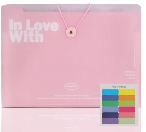 Cartella Portadocumenti Espandibile, Porta Documenti Fisarmonica con Etichetta, A4 File Organzier in Plastica con 12 Scomparti, Portadocumenti a Soffietto A4 per Casa, Scuola, Ufficio (Rosa)