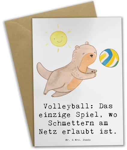 Mr. & Mrs. Panda Grußkarte Volleyball Schmettern - Geschenk, Agilität, Netz, Aufschlag, Radfahren, Klappkarte, Geschenk Sportart, Teamarbeit,