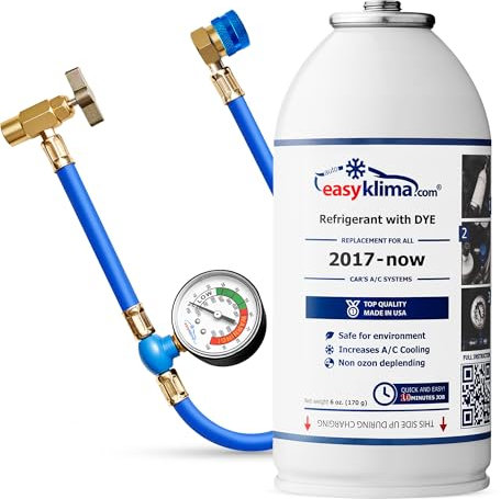 EasyKlima AC Recharge Kit Starter Pack - Air Con Gas & Schlauch mit Manometer - Einfache, schnelle Klimaanlage Regas Kit für Autos hergestellt von 2017 - bis heute