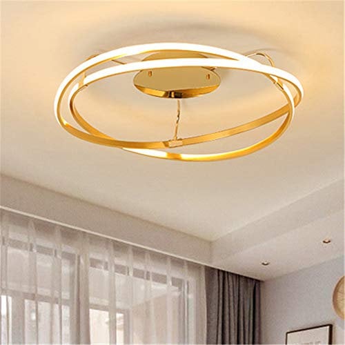 Bu Qi - US Hanging Light, Chic Veloce Gold Ceiling Light Contemporary Aluminum LED Warm Light Rings Semi Flush Mount Lighting Fixture in Brass for Garage,Officeining Roomedroom, Living Room,18(18)