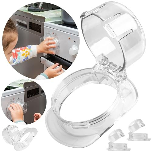 Boutons de sécurité pour cuisinière, 3 paquets, en transparent, pour boutons de commande avec Ø max. 47 x 37 mm, distance min. 57 mm entre les boutons, boutons de cuisinière sécurité bébé