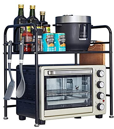 YFWOKSL Rejilla para Horno microondas, Rejilla para microondas, Estante de Cocina Negro, Estante para Horno microondas, Olla arrocera de Acero Inoxidable, Rejilla de Almacenamiento de 2 Capas, Sopor