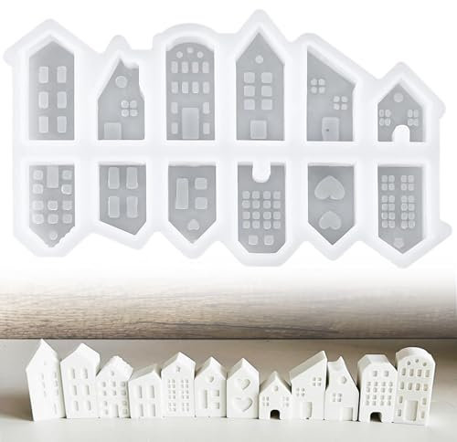 12 Piezas Molde de Silicona para Velas, Moldes de Silicona para Fundición Casas, Molde de Silicona Mini Casas, Molde de Vela de Silicona para Hacer Velas, Manualidades, Jabón