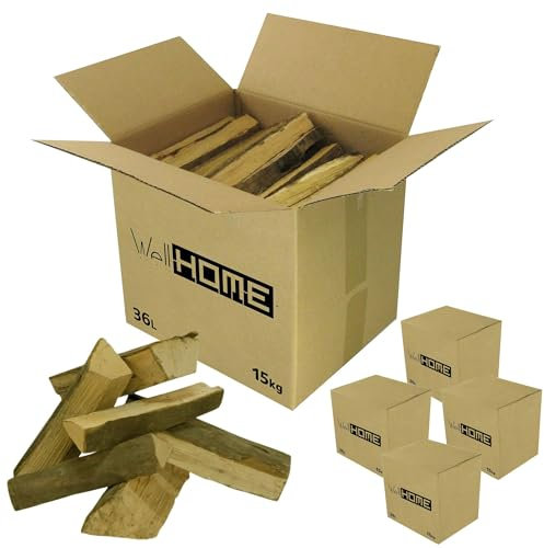 Well Home - Set de 5 Cajas de Leña 75Kg (5 x 15Kg) de Madera de Haya seca para Chimeneas y Barbacoas / Palos de 30-50cm de longitud