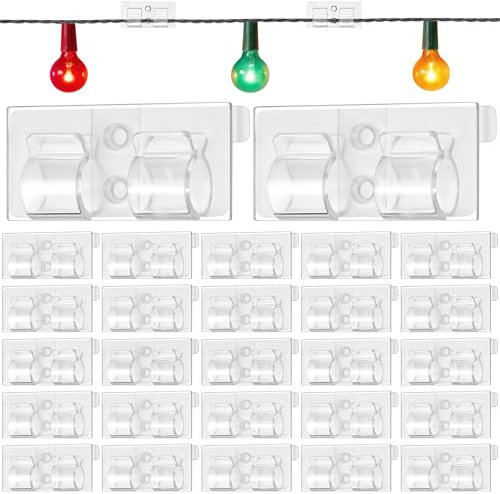 saerryor 30Pcs Outdoor Hooks for Lights, Self Adhesive Cable Tidy Hooks Sticky Wire Clips Cable Cord Holders for Outdoors Fairy Light Desk Wall Home Office,Transparent