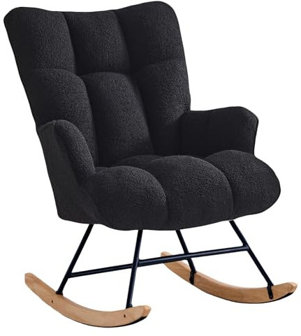 XH.Easy Go Schaukelstuhl Stillsessel Schaukelsessel mit Armlehnen Gepolsterter Schwingsessel Stillstuhl Sessel Relaxsessel für Wohnzimmer Schlafzimmer Babyzimmer, Bis 136 kg Belastbar, Schwarz