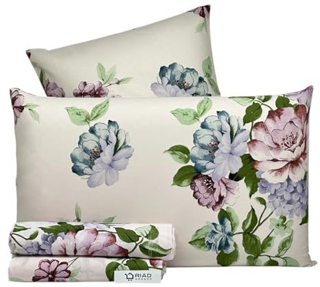 Riad Arredo Set Completo Letto Matrimoniale in 100% Cotone Morbidissimo - Completo Lenzuola in Cotone Delicato (Rose Lillac)
