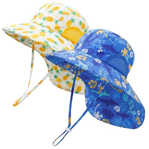 MASOCIO 2 Stück Baby Sonnenhut mit Nackenschutz Kleinkind Kinder Sommerhut Junge Mädchen mit Breiter Krempe Hut 6 Monate-6 Jahre