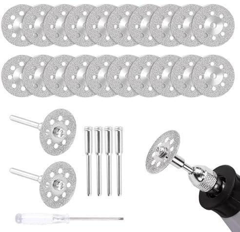 20 discos de corte de diamante de 22 mm con 4 piezas de 3 mm mandril de diamante para herramientas rotativas piedra cristal azulejo