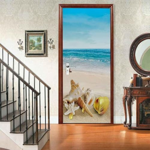 Stickers Porte 3D Trompe L'Oeil Autocollant De Porte Interieure Paysage De Plage 80 X 200 Cm Mural Papier Peint Poster Amovible Muraux Stickers Chambre Salon Cuisine Décoration - Photo-31625610175919