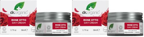 Dr Organic Rose Otto Day Cream, Moisturising, Wrinkles, Natural, Vegan, Cruelty-Free, Paraben & SLS-Free, Plastic Free, Recycled & Recyclable, Certified Organic, 50ml, Packaging may vary (Pack of 2)