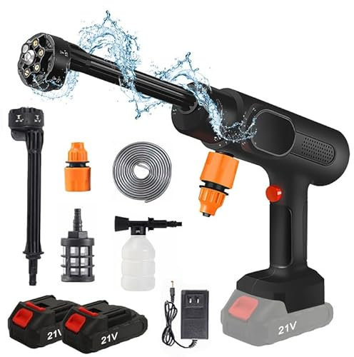 Lavadora de alta presión inalámbrica de 21 V, batería portátil, lavadora a presión de 60 bar, batería de mano, lavadora a presión con batería y manguera de 5 m, para coche, terraza, ventana, césped