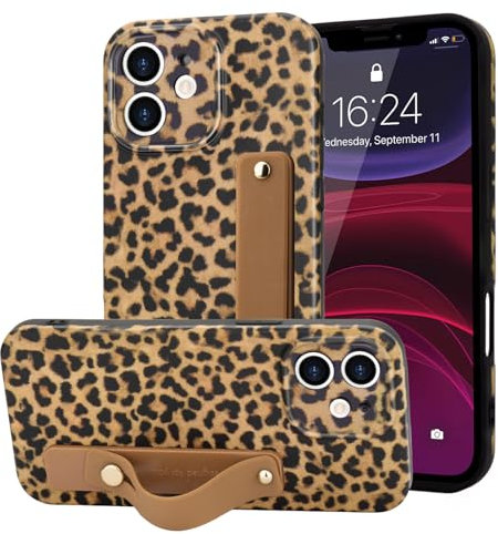 LAPOPNUT for iPhone 11 Case with Wrist Strap,Cheetah Leopard Tortoise Shell Print Shockproof Soft TPU Protective Case Women Girls,Slim Anti Scratch Cover for iPhone 11 6.1 Inch,Khaki