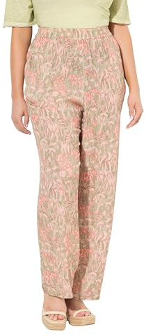 Ulla Popken Damen große Größen Übergrößen Plus Size Hose Rose, Safaridruck, weites Bein, Elastikbund Pistazie 54+ 837927407-54+
