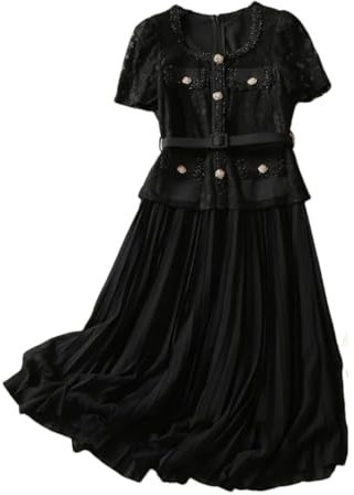 Vogrtcc Women’S Summer Flower Embroidery Lace Chiffon Pullover Square Neck Petal Sleeve Ankle-Length A-Line with 3D Patchwork Dresses