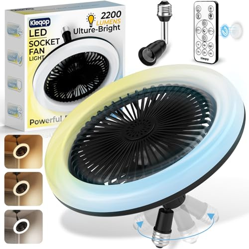 Bayonet Fitting Ceiling Fans with Lights and Remote, 2200LM LED Light Bulb Fan with E27 to B22 Adapter, Plug in Ceiling Fan with Light, Small Screw in Ceiling Fan Light, Quiet Fanlight for Kitchen