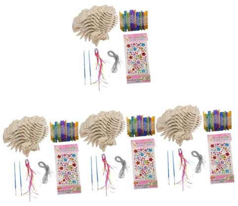Gadpiparty 4 Sätze hölzerne Windspiele Wanddekoration windspiele selber machen Schaufel Wandbehang Windspiel-Kit hängender DIY Windglockenanhänger DIY Fisch Windspiel kritzeln windglocke Holz