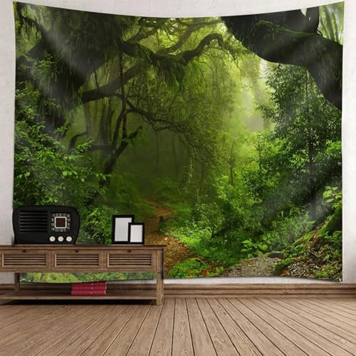 Dsnyu Wandteppich Modern, Wandteppich Klein Dschungel Grün Braun Polyester Wandtuch für Wohnzimmer Schlafzimmer 150x130cm