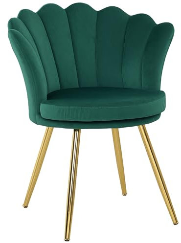 HOMCOM Fauteuil Coquillage Chaise Coiffeuse Fauteuil en Velours de Salon avec Pieds en métal doré pour Salon Chambre et Salle à Manger 67l x 64P x 77H cm Vert