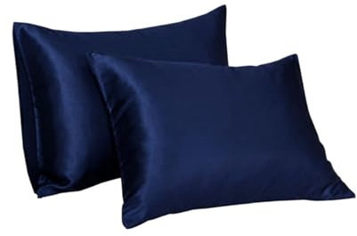 GOXQIT Seidenkissenbezug 2 Stück weicher und glatter quadratischer Satin-Kissenbezug, atmungsaktiv, Komfort-Bettkissenbezüge for Home-Hotel-Bettwäsche für Haar und Haut(Deep Blue)
