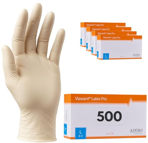 Latexhandschuhe 500 Stück | L | Puderfreie Latex Handschuhe Weiß | Texturiert, reißfest & elastisch | Untersuchungshandschuhe Einweg für Pflege & Kosmetik | Gr. XS, S, M, L, XL
