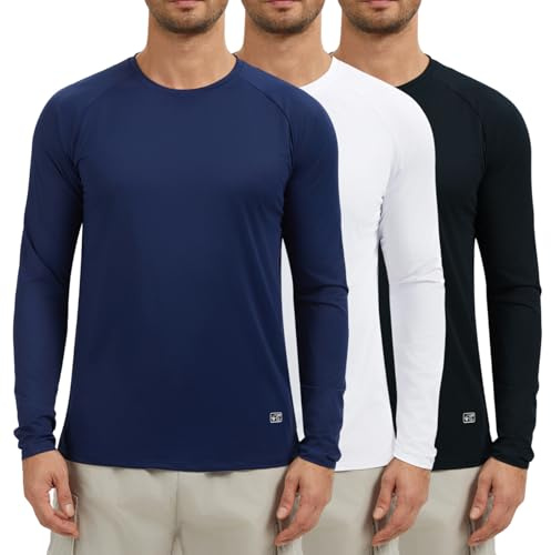 AMZSPORT Paquete de 3 Camisetas Hombre Manga Larga con Protección Solar UV UPF 50+ Camiseta Técnica Transpirable y de Secado Rápido para Correr, Deporte, Outdoor