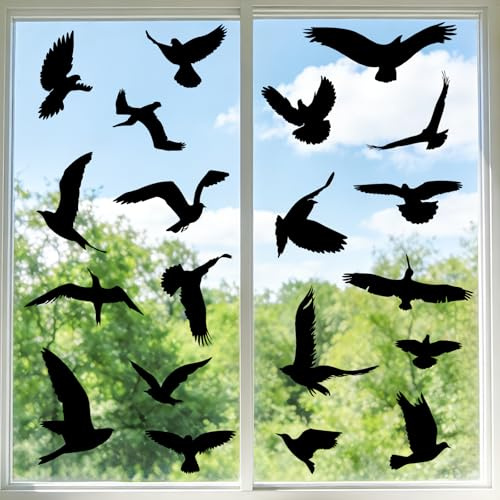 Inreeme 37 Stück Fensteraufkleber Vogelschutz Selbstklebende Vogelaufkleber | Vogelschutz Fenster Aufkleber für Fensterscheiben, Widerverwendbare Statische Fensterbilder gegen Vogelschläge, Schwarz