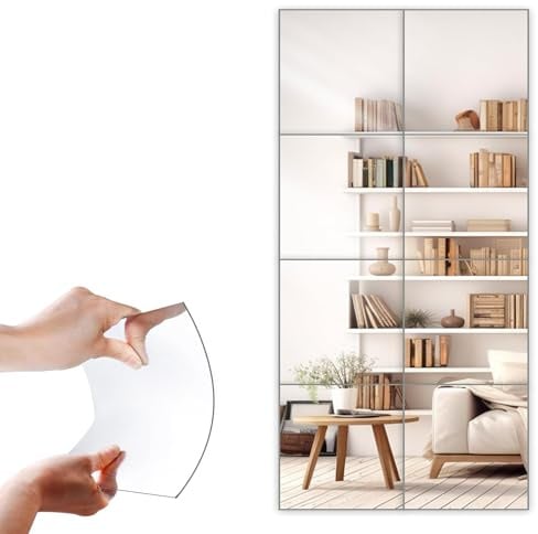 8 Stück 20 x 20cm Glas Spiegelfliesen - Dekorative Selbstklebend Spiegel zum, HD DIY Klebespiegel, Wandspiegel für Wohnzimmer Schlafzimmer Flur Wand Deko Schrank Badezimmer
