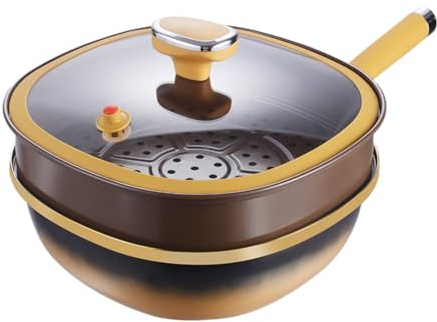 Large Titanium Cooking Non Stick Pots, 10 * 30cm Titanium Frying Pan for Cooking with Lid, with Heat-Resistant Handle, Compatible with Induction Cookers, Gas Stoves and Other Types of Cookers