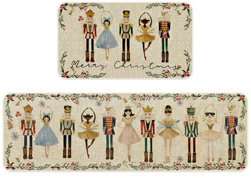 Fußmatte Weihnachten, panemy 2 Stück Weihnachtsteppich, Teppich Weihnachten, Türmatte, Badematte, Nussknacker, Küchenteppich, Läufer, Flure, Christmas Blanket, Weihnachtsdeko Küche, Innen, Outdoor (A)